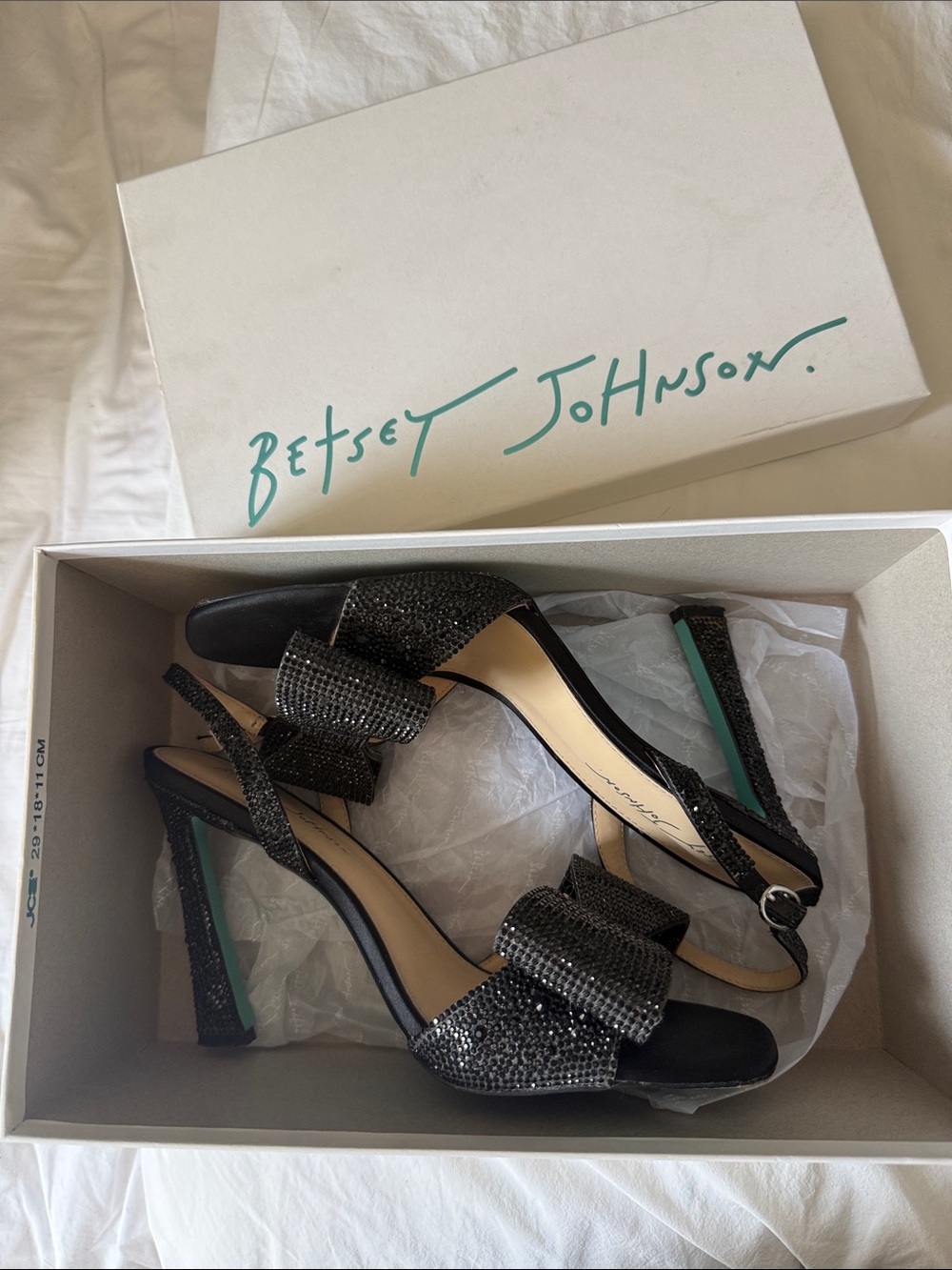 Betsey Johnson Black Rhinestone Bow Slingback Heels